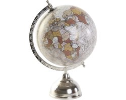 Items Deco Wereldbol/globe op voet - kunststof - beige/zilver - home decoratie artikel - D20 x H30 cm