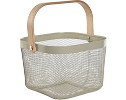 Items draadmand/fruitschaal Maya - vierkant - taupe - 26 x 26 x 18 cm - metaal/hout - keuken mand