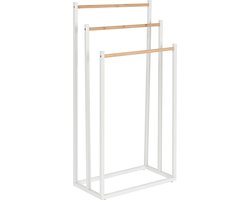 Items Handdoeken ophangrek badkamer - bamboe hout - L45 x b22 x H85 cm - wit - Droogrek - Handdoekenrek