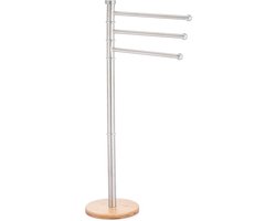 Items Handdoeken ophangrek badkamer - metaal/hout - L42 x b26 x H85 cm - zilver - Droogrek - Handdoekenrek