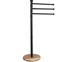 Items Handdoeken ophangrek badkamer - metaal/hout - L42 x b26 x H85 cm - zwart - Droogrek - Handdoekenrek