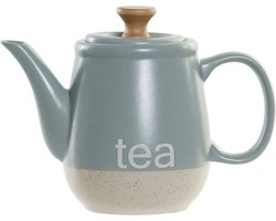 Items Kitchen Theepot Ceylon - keramiek/hout - 1000 ml - blauw/beige