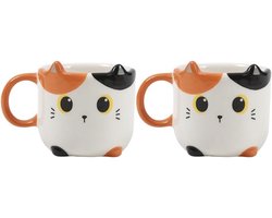 iTotal Home and Gifts Ceramic Mini Cups 90ml Espresso Mug 2-pcs Set "CAT ORANGE" Keramische Espresso Koffie Mokken Set 2-delige Set 90 ml per stuk - Perfect voor Espressoliefhebbers, voor Thuis of op Kantoor 65x65x80mm100 gr