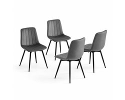 ITRONIQ Eetkamerstoelen Set van 4 - Draaibaar 360 Graden - Velvet Bekleding - Metalen Frame - 150 KG Belastbaar - Antraciet