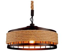 ITRONIQ Hanglamp 40 cm – Hennep Touw & IJzer – Industriële Plafondlamp – E27 – Vintage Hanglamp voor Woonkamer – Naturel/Zwart