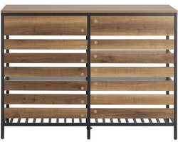 ITRONIQ Keukeneiland Met 2 Lades en 5 Open Planken - Keukenkast Organizer 120 x 45 CM - Industrieel - Vintage Bruin Zwart