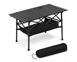 ITRONIQ Opvouwbare Kampeertafel 120 x 55 cm - Draagbaar Campingtafel Verstelbare Hoogte - Met Opbergnet en Draagtas - Zwart