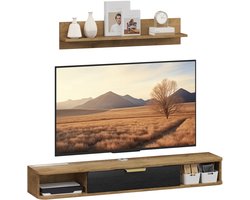 ITRONIQ TV Meubel Met Wandplank - Modern Woonkamermeubel - TV Kast Met Opbergruimte en Kabelgaten - 120 CM - Hout Eiken Zwart