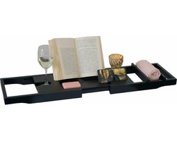 IVOL Bamboe badplank Zwart - Uitschuifbare badbrug - Badplank voor in bad met Tablethouder