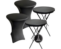 IvoQ 2x Zwarte Statafel + 2x Zwarte Statafelrok - Inklapbaar - Ø80x110 cm - Partytafel / Staantafel Rond - Cocktailtafel voor Binnen & Buiten