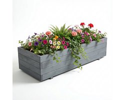 IvoQ Grote Houten Plantenbak - Luxe Bloembak voor Buiten & Binnen - Weerbestendig FSC Hout - 120x40x32 cm - Grijs