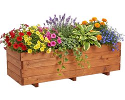 IvoQ Houten Plantenbak – 120x40x32 cm – Massief FSC Hout – Weerbestendig – Voor Terras, Tuin of Balkon