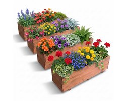 IvoQ Houten Plantenbakken Set van 4 – 120x40x32 cm – FSC Hout – Weerbestendige Bloembak voor Buiten – Inclusief Binnenzak