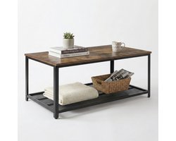 IvoQ Industriële Salontafel Rechthoekig - Vintage Houtlook & Staal - 2 Lagen - Met Gaasplank - Industriële Woonkamer Tafel - Stevig, Stijlvol & Makkelijk Te Monteren