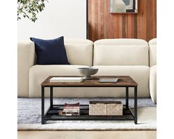 IvoQ Industriële Salontafel - Vintage Houtlook & Staal - 2 Lagen - Met Gaasplank - Industriële Woonkamer Tafel - Stevig, Stijlvol & Makkelijk Te Monteren