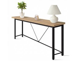 IvoQ Industriële Sidetable - Consoletafel Hout & Metaal - Smalle Haltafel - Eiken Look/Zwart - 120x23x74 cm
