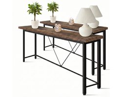 IvoQ Industriële Sidetable (Set van 2) – Smalle Wandtafel 23 cm Diep – Bruin – 120 cm Breed – Haltafel Hout & Metaal