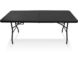 IvoQ Inklapbare Tafel – 180 cm – Rattan Look – Zwart – Campingtafel – Opvouwbaar & Draagbaar – Tuintafel – Vouwtafel