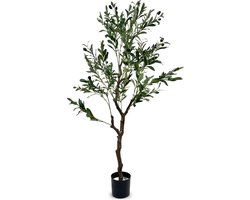 IvoQ Kunst Olijfboom 150 cm – Onderhoudsvrij – Duurzaam & Veilig – Luxe Kunstplant – Groenblijvende Sfeermaker voor Thuis en Kantoor