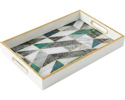 IvoQ Luxe Dienblad Marmerlook – 45x30 cm – Goud & Wit – Rechthoekig Serveerblad met Handgrepen – Decoratie voor Salontafel – Hotel Chique Design