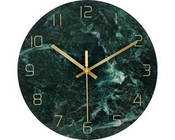 IvoQ Moderne Wandklok - Groen Marmerlook - 30 cm - Stijlvol Glas