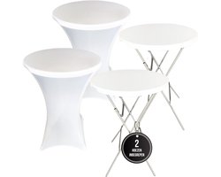 IvoQ Set van 2 Statafels Wit – Inclusief 2 Witte Stretchhoezen – Ø80 x 110 cm – Opvouwbaar – Partytafels voor Feest, Tuin & Event