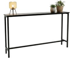 IvoQ Smalle Sidetable Industrieel - Wandtafel - Zwart Metaal & Hout - 120x20x65 cm