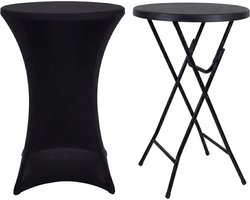 IvoQ Statafel Zwart – Inclusief Zwarte Stretchhoes – Ø80 cm x 110 cm – Opvouwbaar – Partytafel voor Feest, Tuin & Event