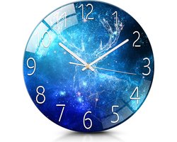 IvoQ Stille Wandklok Blauw – Blauwe Sterrenhemel – Ø 30 cm – Modern 3D Design