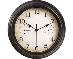 IvoQ Waterdichte Buitenklok met Thermometer & Hygrometer – Waterdichte Wandklok – Vintage & Stijlvol – Perfect voor Binnen én Buiten