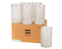 IWAS Opgecyclete Lange Party Drinkglazen - 350 ML - Set van 6 - Duurzame Water- en Cocktailglazen voor Thuis