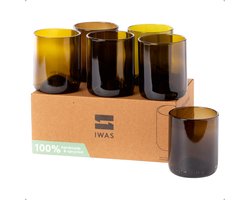 IWAS Set van 6 Waterglazen - 250ML Gekleurd Drinkglas - Upcycled uit Wijnflessen - Gin, Whiskey, Cocktail of Bier - Vaatwasserbestendig - Olive