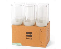 IWAS Set van 6 Waterglazen - 350ML Hoog Drinkglas - Upcycled uit Bierflesjes - Gin, Whiskey, Cocktail of Bier - Vaatwasserbestendig - Clear