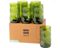 IWAS Set van 6 Waterglazen - 350ML Hoog Gekleurd Drinkglas - Upcycled uit Wijnflessen - Gin, Whiskey, Cocktail of Bier - Vaatwasserbestendig - H2O