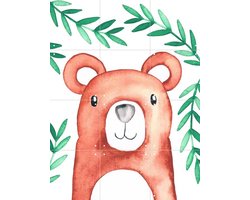 IXXI Bear in the Forest, BAINAI - 60 x 80 cm - Gratis ophangtool - Grote wanddecoratie en posters - Speels, Illustraties, Fantasierijk, Aquarel