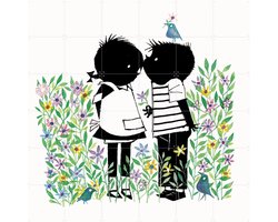 IXXI Bloemen, Fiep Westendorp - 120 x 120 cm - Gratis ophangtool - Grote wanddecoratie en posters - Vintage, Speels, Kleurrijk, Cartoonesk