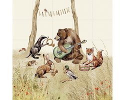 IXXI Bosdierenfeest, Irene Jelier - 100 x 100 cm - Gratis ophangtool - Grote wanddecoratie en posters - Vintage, Speels, Illustraties, Aquarel