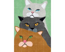 IXXI Cats Trio, Raissa Oltmanns - 100 x 140 cm - Gratis ophangtool - Grote wanddecoratie en posters Kinderkamer, Kat, Kinderen