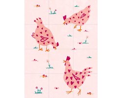 IXXI Chicken Love, Raissa Oltmanns - 60 x 80 cm - Gratis ophangtool - Grote wanddecoratie en posters - Illustraties, Fantasierijk, Grafisch Ontwerp