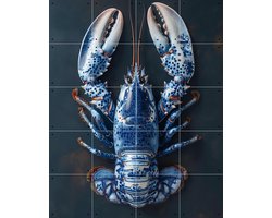 IXXI Delfts Blauwe kreeft - Zwart, Margriet Hulsker - 80 x 100 cm - Gratis ophangtool - Grote wanddecoratie en posters - Illustraties, Keuken