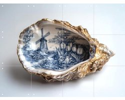 IXXI Delfts Blauwe Oester, Margriet Hulsker - 80 x 60 cm - Gratis ophangtool - Grote wanddecoratie en posters - Klassiek, Realisme, Woonkamer