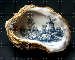 IXXI Delfts Blauwe Oester - Zwart, Margriet Hulsker - 100 x 80 cm - Gratis ophangtool - Grote wanddecoratie en posters - Realisme, Klassiek