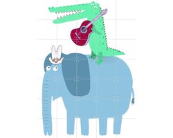 IXXI Elephant with a Guitar Playing Crocodile, Carla Daly - 100 x 140 cm - Gratis ophangtool - Grote wanddecoratie en posters - Fantasierijk