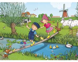 IXXI Fien & Teun op avontuur over de sloot, Fien & Teun & Van Hoorne Studios - 80 x 60 cm - Gratis ophangtool - Grote wanddecoratie en posters -