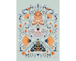 IXXI Floral Moths Mint, Rebecca Flaherty - 100 x 140 cm - Gratis ophangtool - Grote wanddecoratie en posters - Kleurrijk, Illustraties, Speels