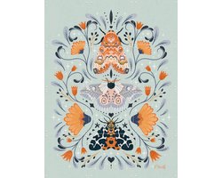 IXXI Floral Moths Mint, Rebecca Flaherty - 60 x 80 cm - Gratis ophangtool - Grote wanddecoratie en posters - Kleurrijk, Illustraties, Speels