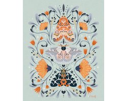 IXXI Floral Moths Mint, Rebecca Flaherty - 80 x 100 cm - Gratis ophangtool - Grote wanddecoratie en posters - Kleurrijk, Illustraties, Speels