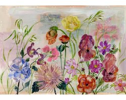 IXXI Flower Garden, Nathalie Lété - 140 x 100 cm - Gratis ophangtool - Grote wanddecoratie en posters - Illustraties, Fantasierijk, Speels, Kleurrijk