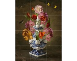 IXXI Heinen Delfts Blauw classic, Sander van Laar - 60 x 80 cm - Gratis ophangtool - Grote wanddecoratie en posters - Fotografie, Klassiek, Bloemen