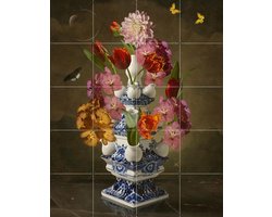 IXXI Heinen Delfts Blauw classic, Sander van Laar - 80 x 100 cm - Gratis ophangtool - Grote wanddecoratie en posters - Fotografie, Klassiek, Bloemen